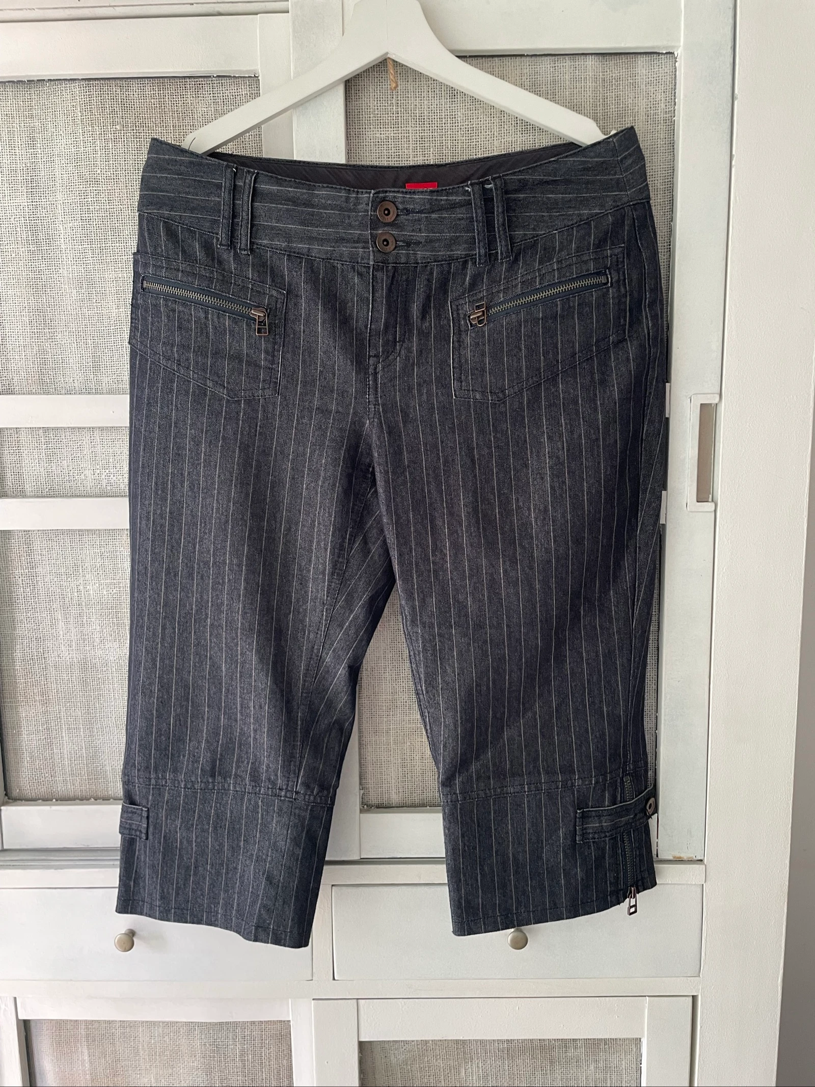 Vintage Gestreepte Donkere Denim Capri Broeken Y2K Urbane Vibes – photo 2